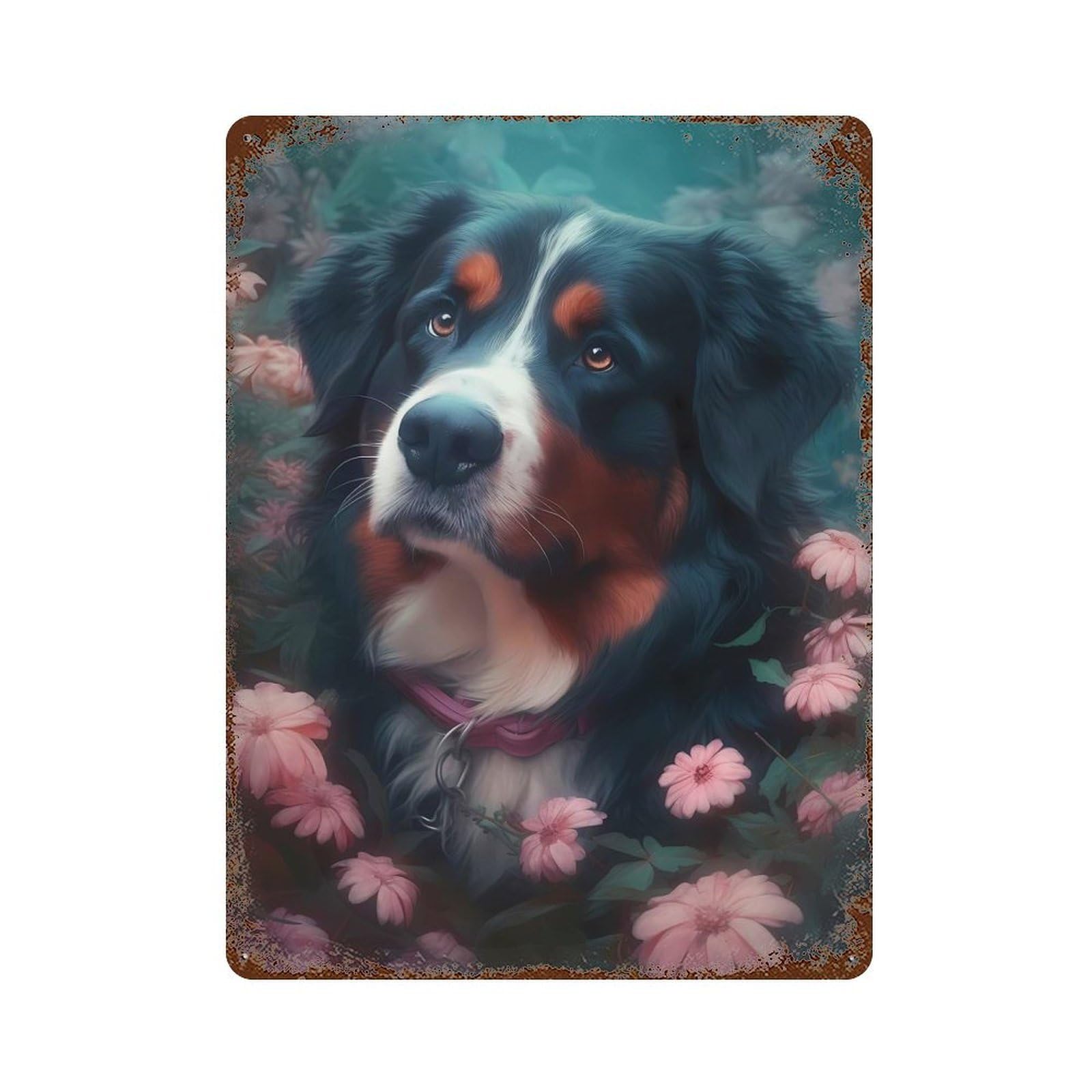 Rust Effect Bernese Mountain Dog Fable Distressed Metal Wall Sign 15.7"x11.8", Decorative Metal Wall Art for Living Room, Hallway And Home Decor