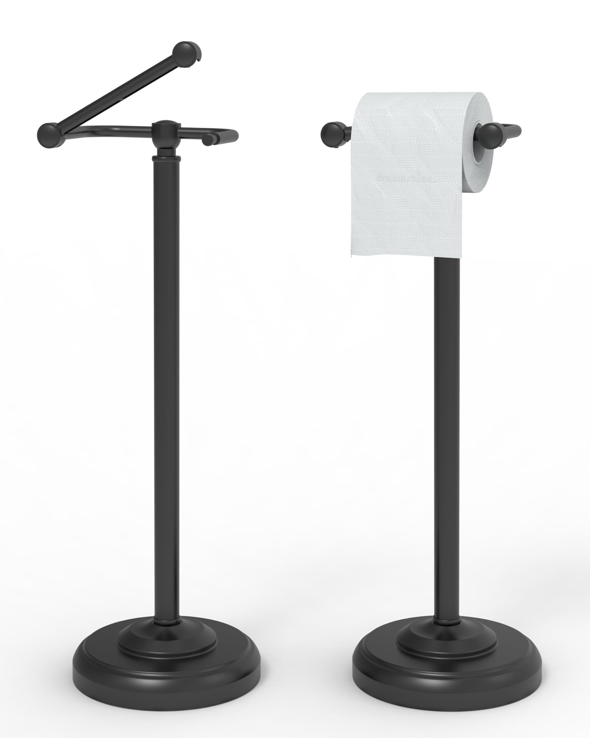 WZRUA Black Toilet Roll Holder Free Standing, Stainless Steel Toilet Roll Holder Stand