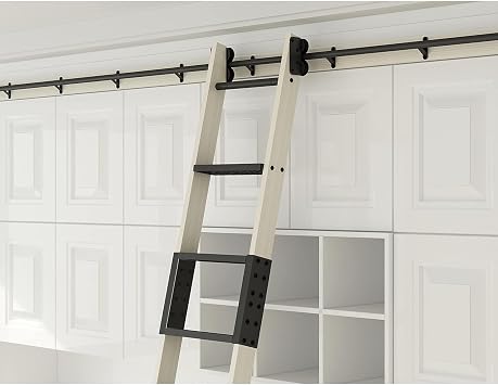 SHYP Track Length 3.3ft-26.2ft Rustic Black Round Tube Sliding Barn Ladder Library Ladder Hardware Rolling Full Set Track KitNo Ladder, Floor Roller with Brake Size 3.3ft/100cm Track kit