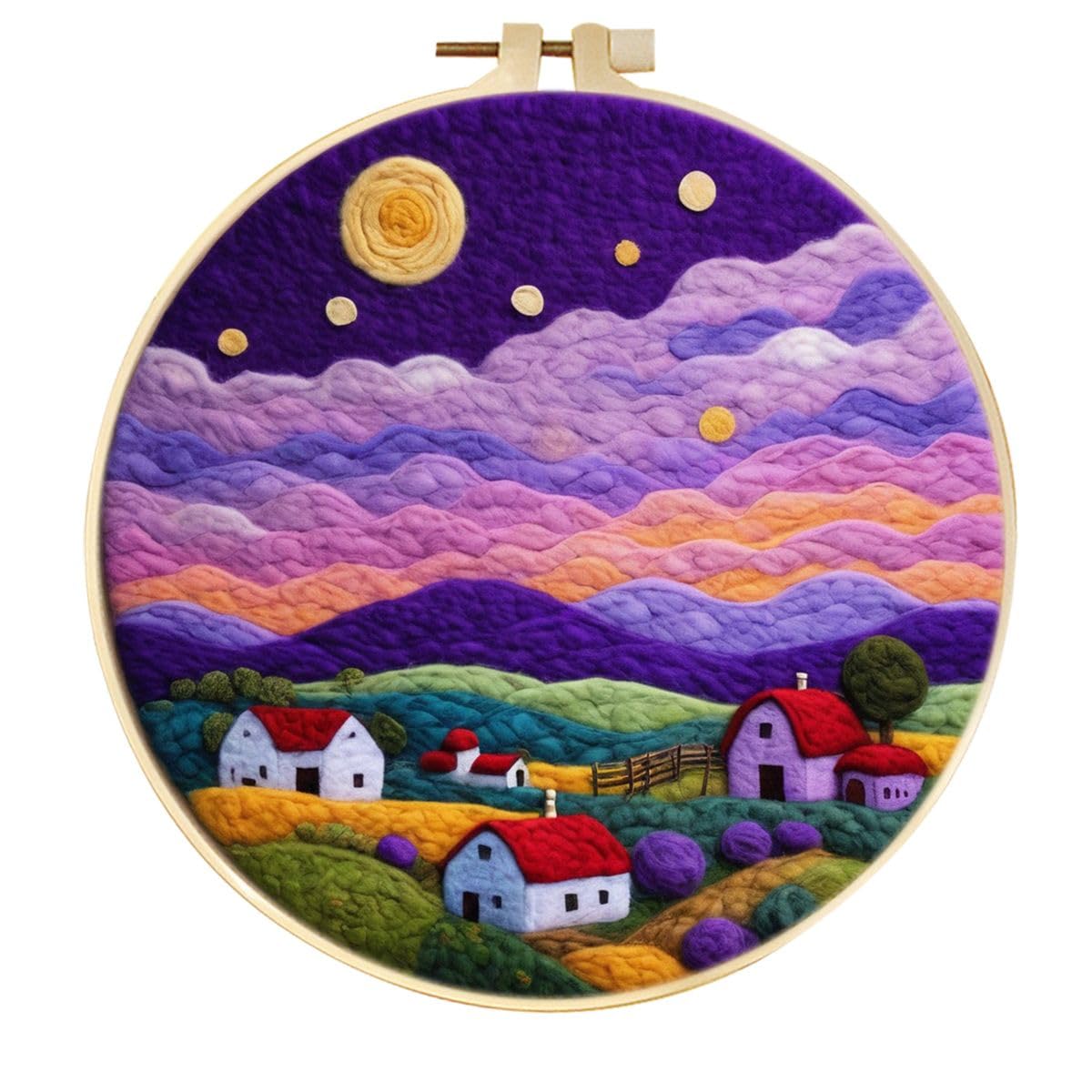 yesJRL Purple Landscape Needle Felting Kit Beginner, Needle Felting Wool Kits with Needles, Foam Pad, Felt Coth and Frame (Multi-Color)