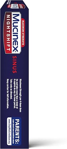 Miniatura 8 de Mucinex Nightshift sinus, potente alivio nocturno multisíntoma, 20 cápsulas de liberación rápida, alivio del dolorreductor de fiebre, supresor de