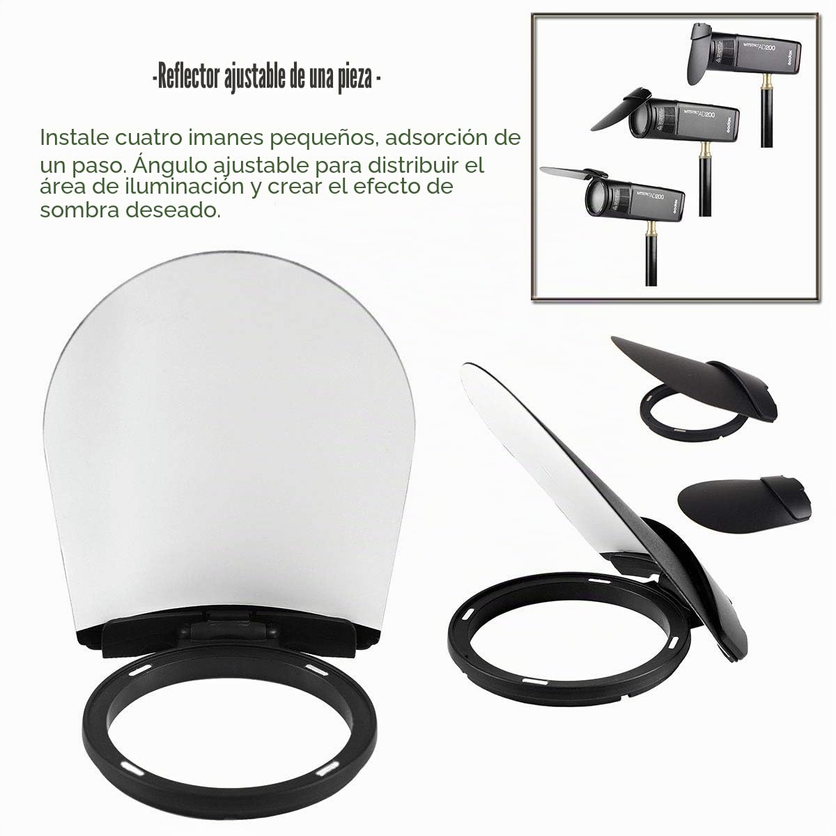 Godox AK-R1 AD200 - Kit de Accesorios de Cabeza Redonda para Godox H200R (Puerto magnético, Cabezal de extensión de separación AD200)