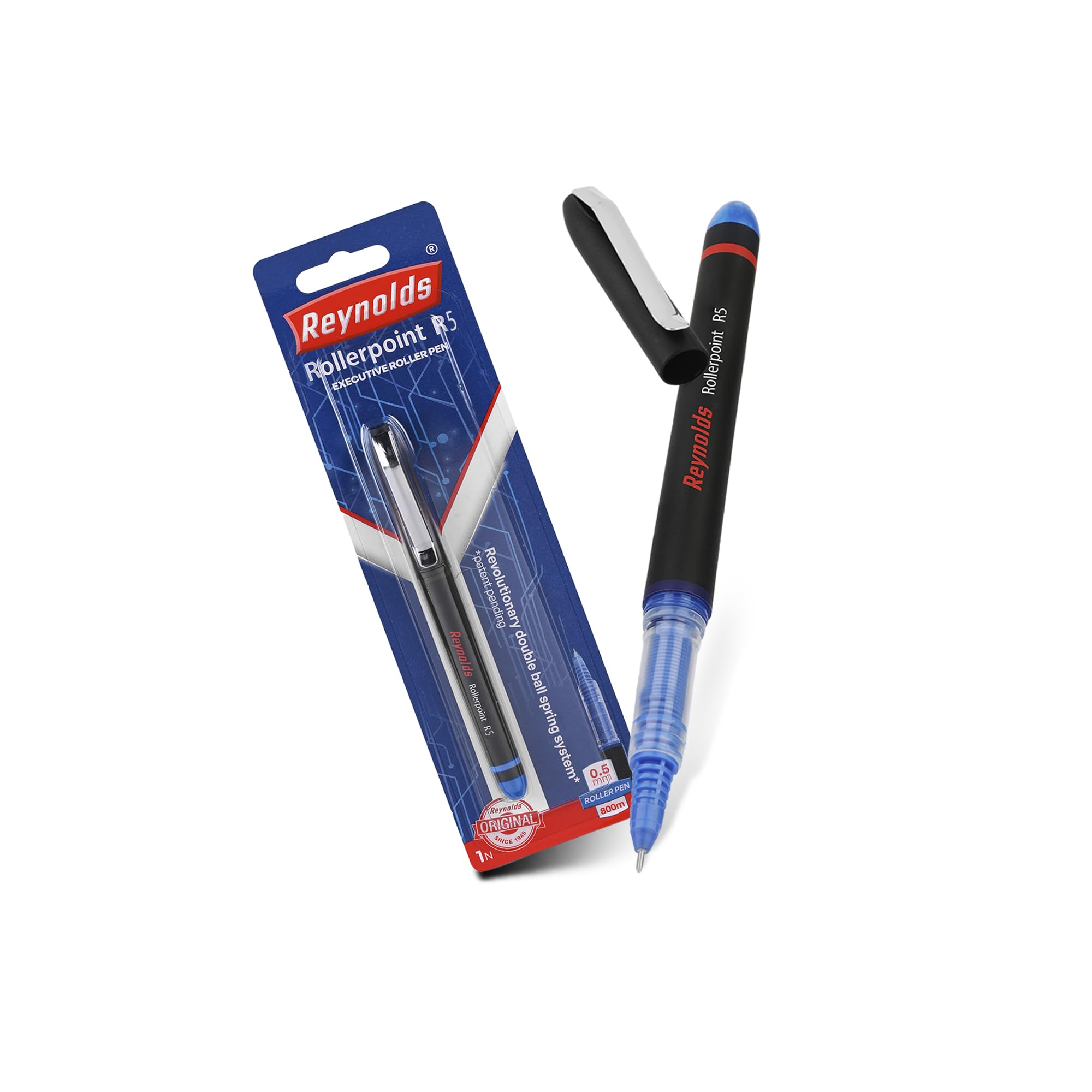 Reynolds R5 RollerBall Pen SET - 1 PEN BLUE | Roller PEN WITH COMFORTABLE GRIP | BLUE ROLLER BALL PENS FOR WRITING | PEN FOR PROFESSIONALS | 0.5 mm TIP SIZE