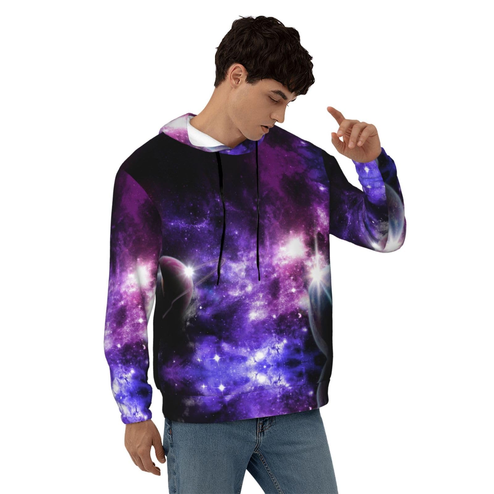 Męska bluza z kapturem Galaxy Sky. Nadruk Bluza z kapturem, casualowa grafika z nadrukiem bluzy z kapturem z kieszenią