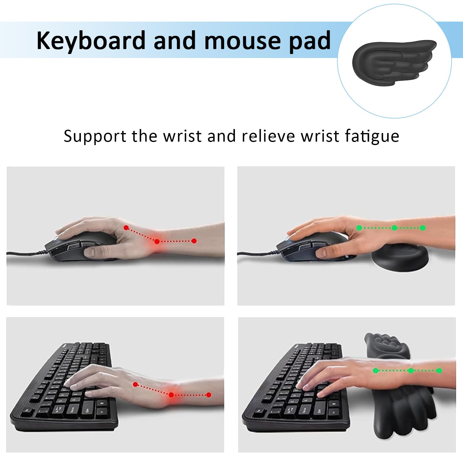 2 Pezzi Poggiapolsi a Forma Di Ali, Poggiapolsi Con Schiuma Di Poliuretano e Memory Foam, Pelle Pu Wrist Rest Con Base Antiscivolo, Accessori per Computer, Parapolsi, Tastiera, Mouse, Desktopper