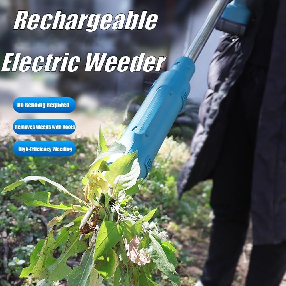Désherbeur électrique sans fil, 200 W avec arrache-racines à 3 griffes, comprend 2 batteries de 3,0 Ah, outil de désherbage en acier inoxydable pour un entretien de jardin sans effort