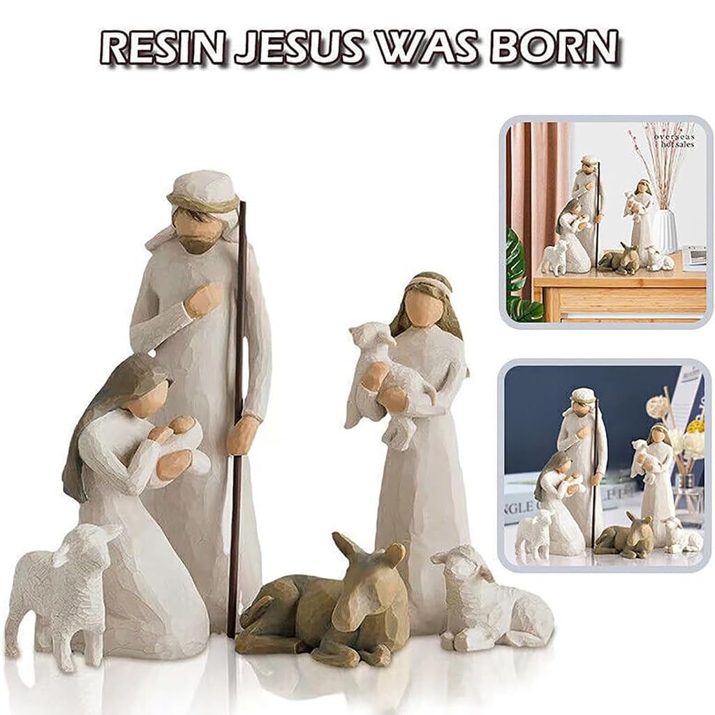 10-teiliges Krippenset Born Scene Willow-Tree Figur, Weihnachtskrippe Mit Figuren, Figuren Krippe Harz, Figuren Weihnachtskrippe