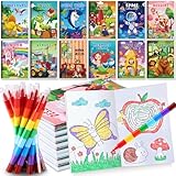 BenLouis Coloring Books for Kids With Stacking Crayons Set Mini Coloring Books Bulk for Ages 4-8-12 Small Activity Books for Birthday Party Gifts Goodie Bags Stuffers Travel（12+12Pcs Colorful）