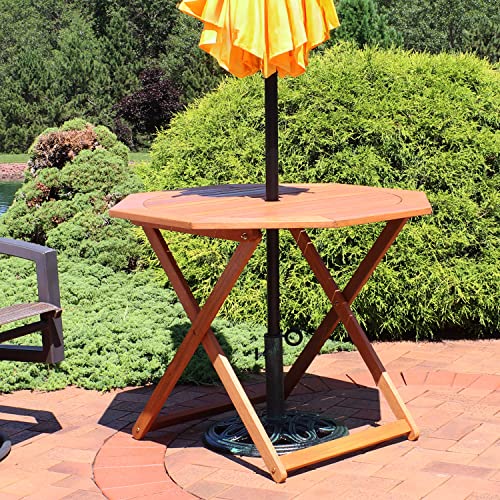 Sunnydaze Meranti Wood Octagon Outdoor Folding Patio Table - Outside Dining Furniture For Deck, Porch, Balcony, Garden, Backyard And Lawn - Teak Oil Finish #TOP1