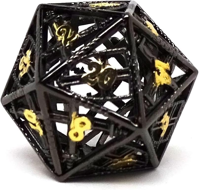 Hollow Dice of Devine Retribution - Metal Polyhedral Dice with Swords and Shields Design (Gun Metal D20)
