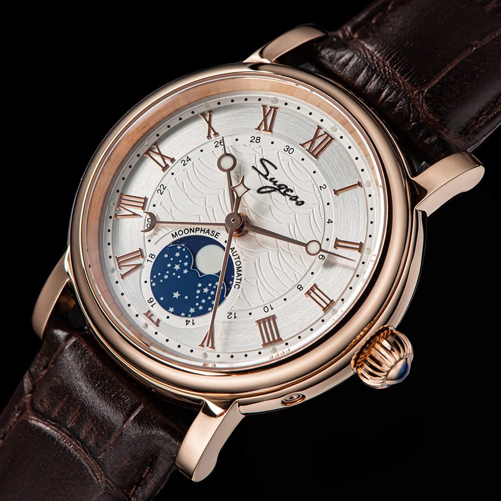 LOve Peace Moonphase Automatische Mechanische Herrenuhr Armbanduhren Möwe Uhrwerk ST2108 Wasserdichte Uhr Saphirglas Uhren Roségold Retro, rose gold, Retro