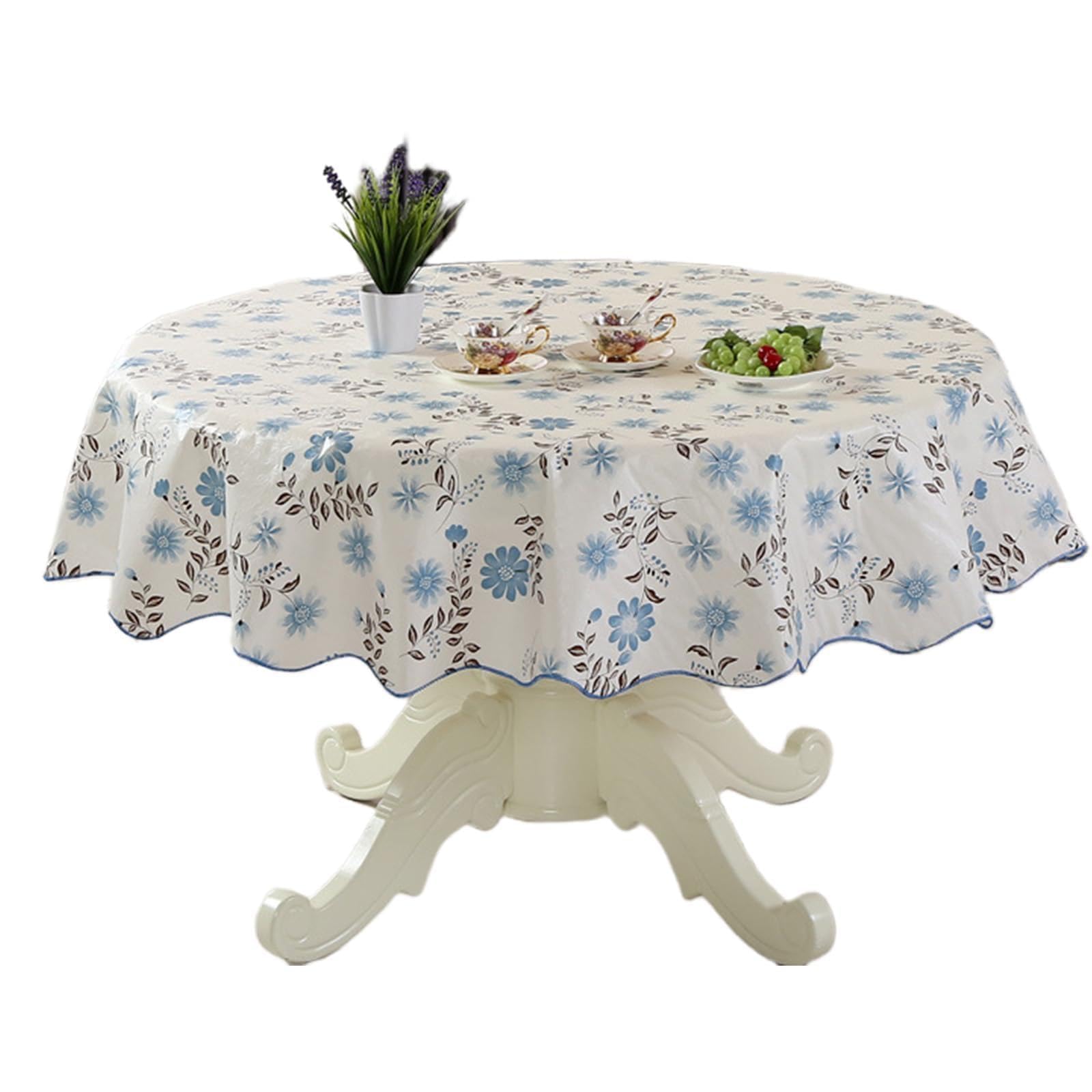 Nucelit Easy Care PVC Round Tablecloth with Colorful Floral Design Oilproof and Waterproofs Table Cloth for Various Occasion Table Covers