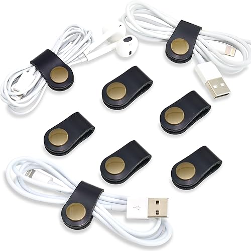 Miniatura 11 de Organizador de cables rústico, sujetador para cables, audífonos, cables de alimentación, organizador de cables lightning, hecho a mano de cuero