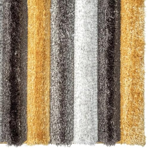 Image of Super Soft Floor Area Rug 6 x 8 Feet Soft Smooth Thick Non-Slip Fluffy Shaggy Carpet for Bedroom, Drawing, Kids Room, Office with Upto 2 Inch Microfiber High Pile (Yellow Black B)