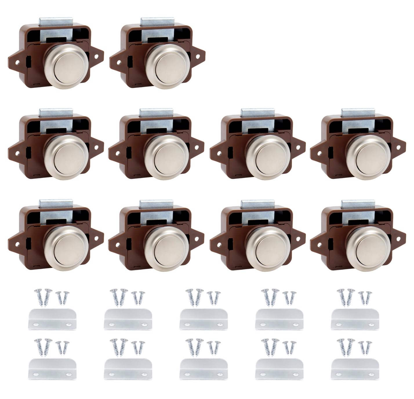 10 Stück Wohnmobil Schlösser, Schlüssellos RV Schrankschlösser mit Groß Push Button, Push Lock Schloss Button Latch Door, Verriegelung Wohnmobil Möbelschloss für Yacht Caravan, Braun