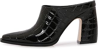 Womens Chunky Heeled Mules Closed Pointed Toe Clogs Backless Booties Slip on Mules Heels Pumps