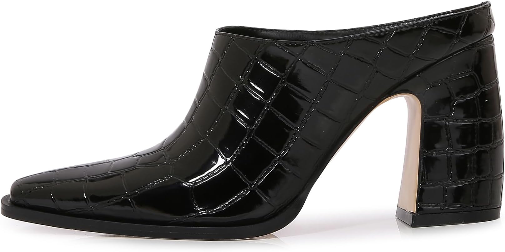 Womens Chunky Heeled Mules Closed Pointed Toe Clogs Backless Booties Slip on Mules Heels Pumps