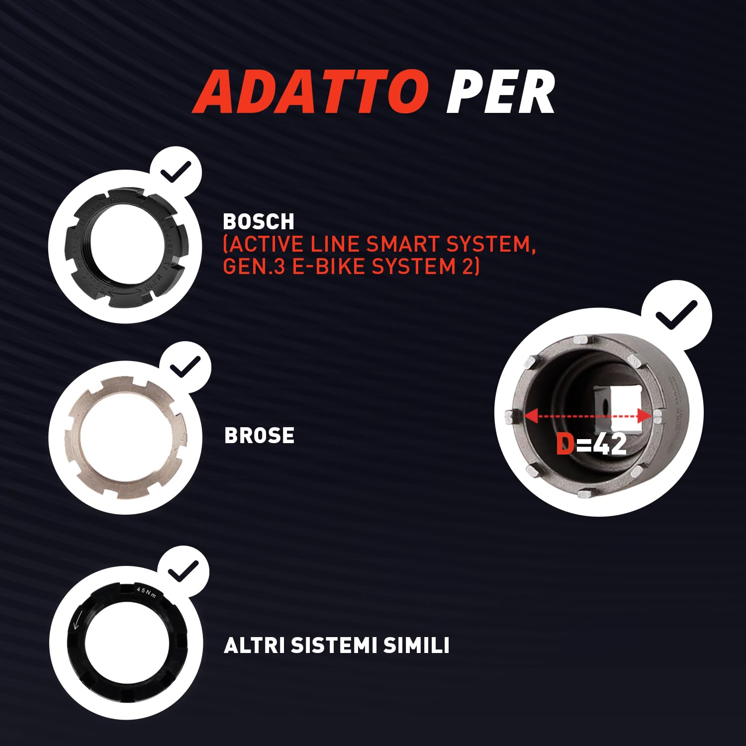 Chiave per Movimento Centrale Bosch Gen 3/4/5 - Chiave Corona Bosch | Chiave Center Lock per Manutenzione E-Bike e Chiavi Movimento Centrale Bici