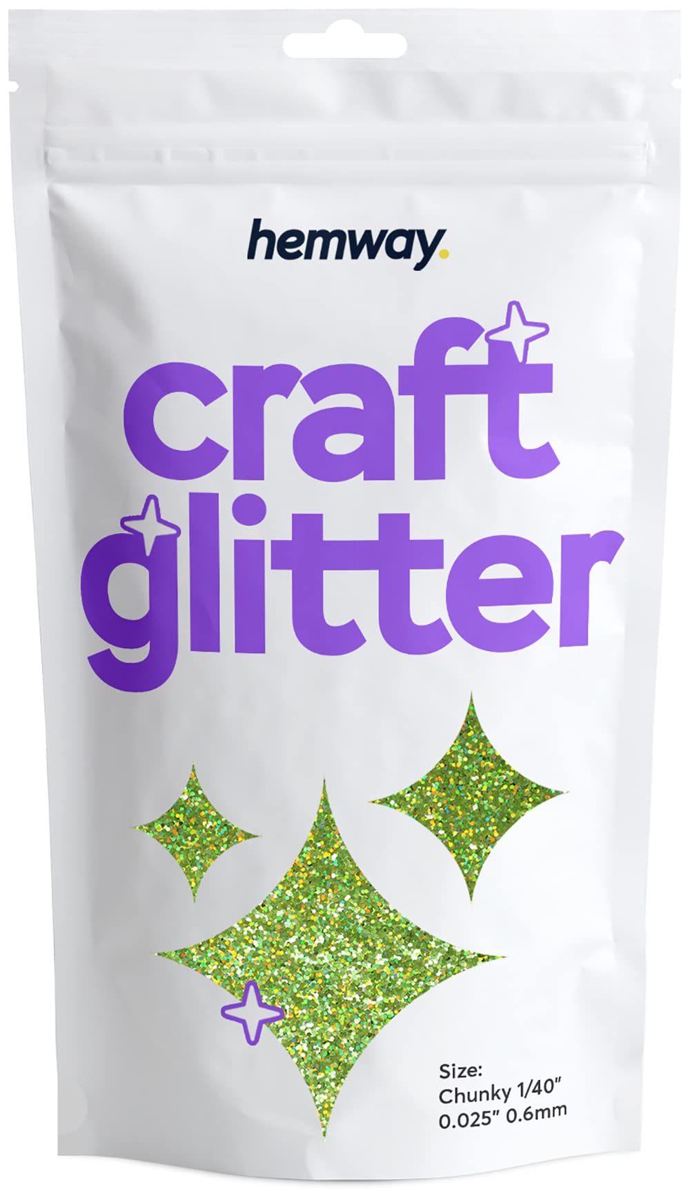 Hemway Craft Glitter 100g 3.5oz Chunky 1/40" 0.025" 0.6MM (Lime Green Holographic)