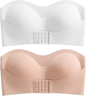 Happy Cherry Strapless Bra for Women 2PCS Front Closure Invisible Padded Wireless Push Up Seamless Bralette with Removable Straps Anti-Slip Daily Wear S-XL