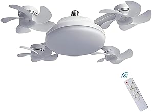 Drone Shape Socket Ceiling Fan with Light and Remote Control Ceiling Fan,3 Speeds with Dimmable Light for Bedroom, Kitchen,2000 Lumens / 5000 Kelvins (B22 Socket Included), White (White)