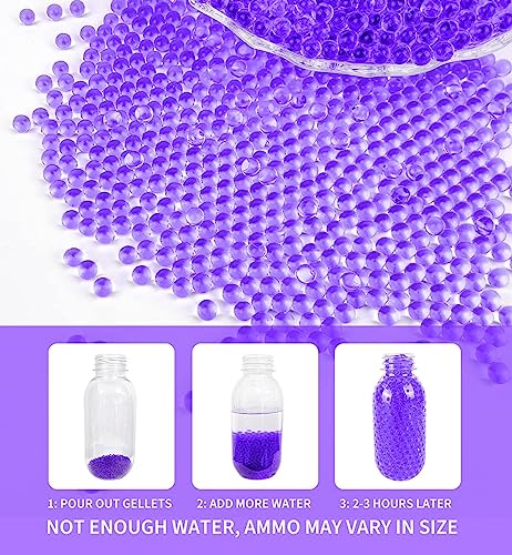 Image of COOLCOLD Gel Blaster Refill Ammo - 50,000 Rounds of 7-8mm Non-Toxic Water Beads for Gel Guns - Safe for Adults 15+ - Transparent Blue Gel Bullets - Pack of 5 - Also Ideal as Home Decor Vase (Purple)