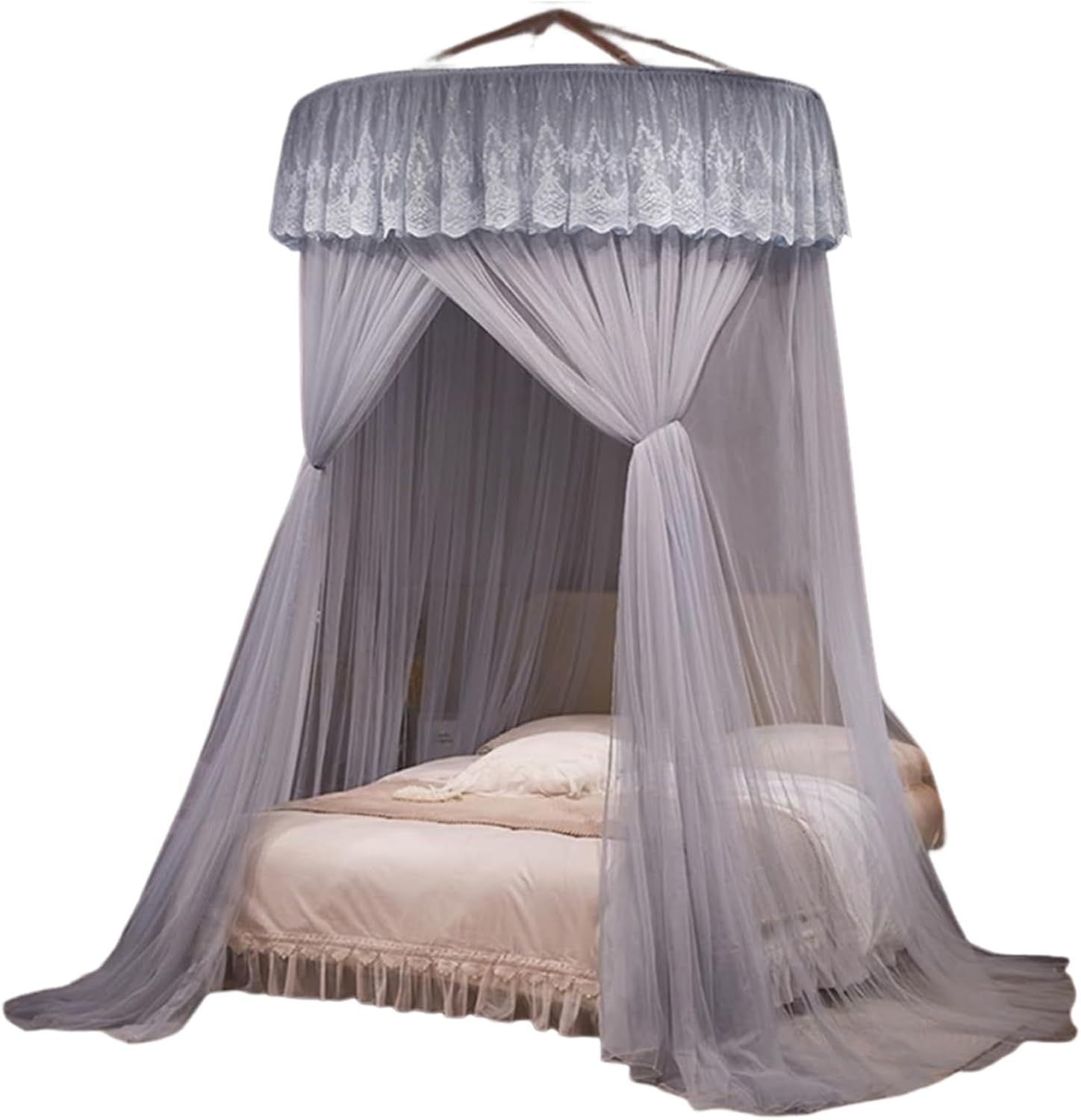 Canopy Bed Curtains, Mosquito Net Drapes for Bedroom, Elegant Hanging Dome Netting for Relaxation, Reading & Resting - Perfect Bedroom Decor Grey One Size