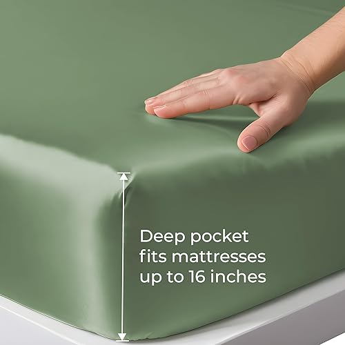 Miniatura 3 de Linenwalas - Sábana bajera de tamaño individual, de viscosa de bambú, bolsillo profundo de 16, refrescante, suave y transpirable, perfecta para el