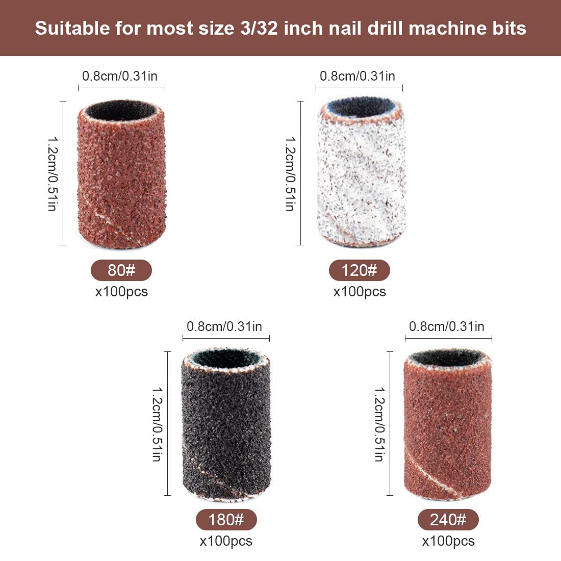 Sanding Bands for Nail Drill Nail Sanding Bands Professional Sanding bit Nails 400 Pieces 4 Color Coarse Fine Grit Efile Sand Set 80#120#180#240# 2 Pieces Nail Drill Bits image 5