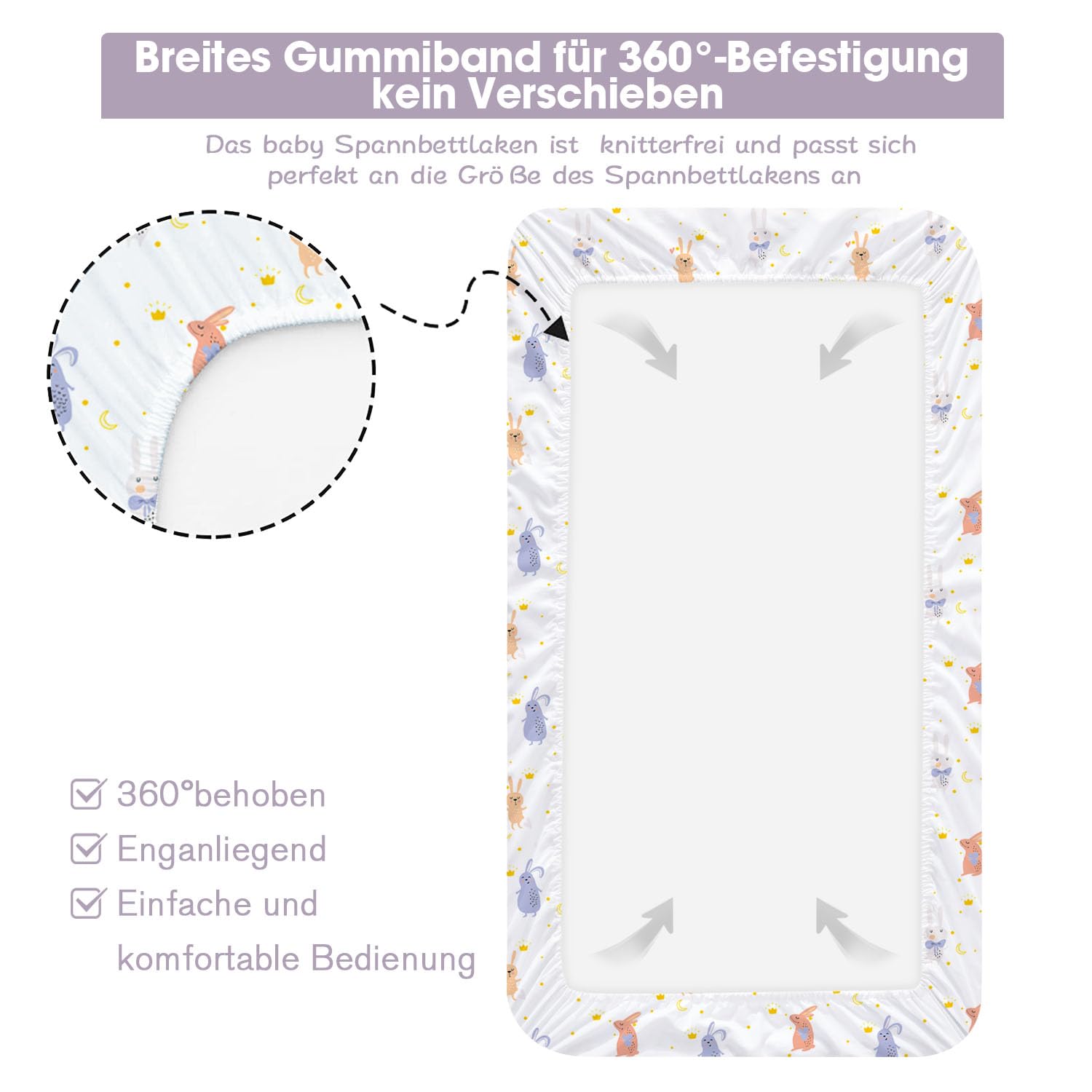 2 Housses De Matelas Bimocosy 60x120cm - Étanches, Motif Lapin Violet, Oeko-TEX, Bande Élastique