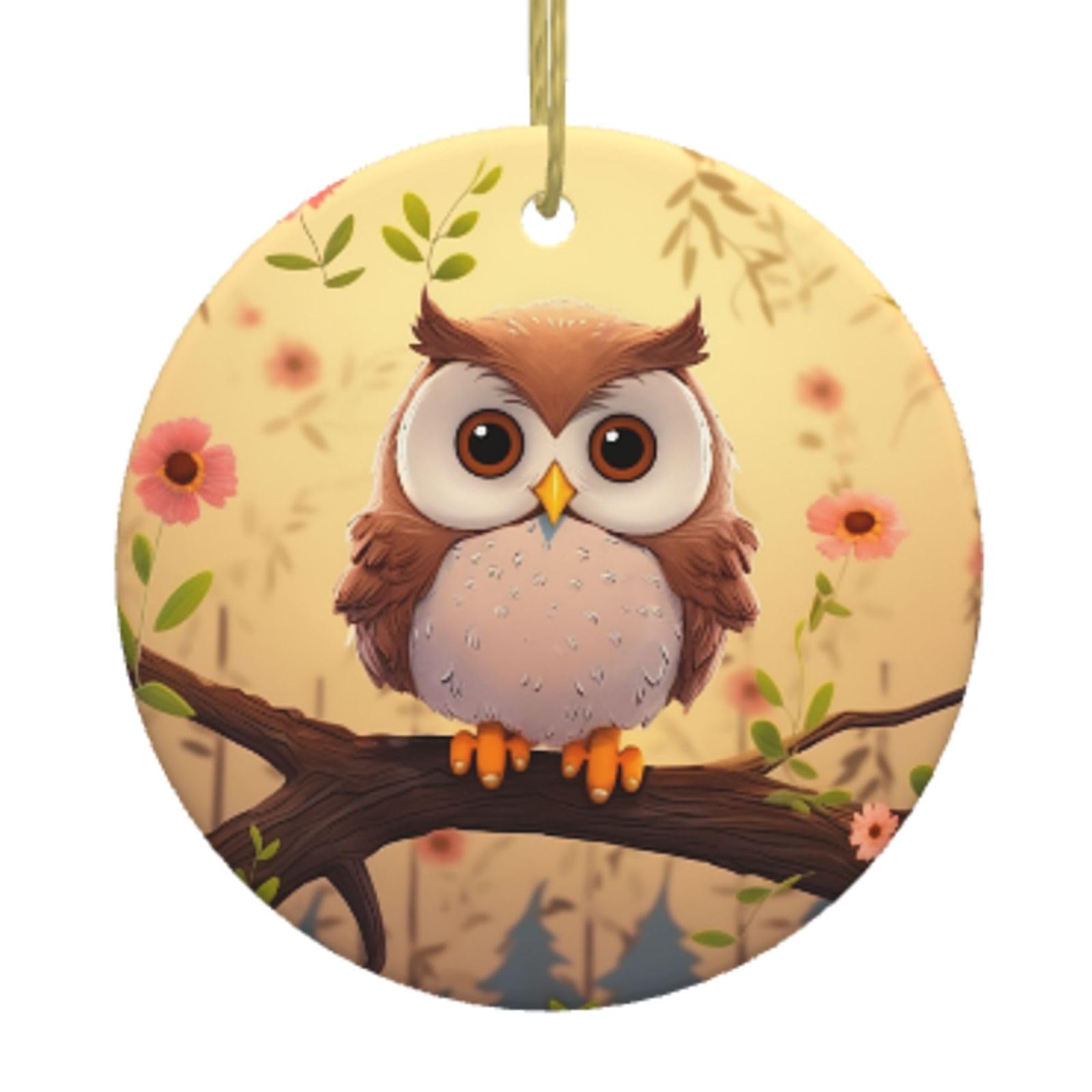 Ceramic Christmas Tree Hanging Ornaments with Gold Ropes Christmas Tree Decorations Round Ceramic Cute owl Pendant Keepsake Decorations for Holiday Xmas Gift Ideas