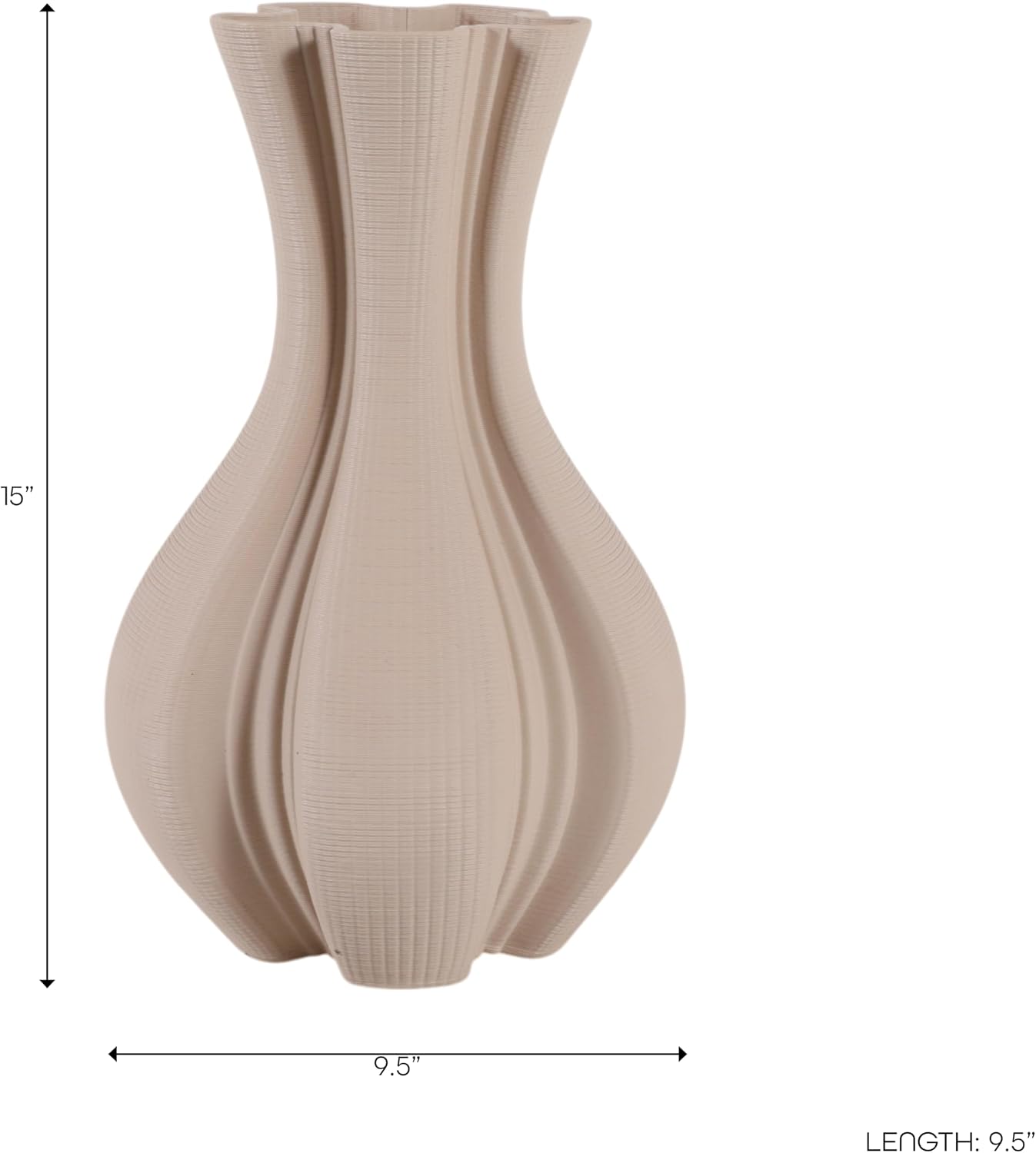 Modern Sculpted 3D Printed Vase for Living Room Decor - Decorative Flower Vase for Bedroom Nightstand, House Display, or Table Decoration - Stylish Home Decor Accent for Office Spaces - 15", Ivory