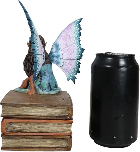 Miniatura 6 de Ebros Gift Amy Brown Fantasía Magia FAE Turquesa Ébano Hada de la Bibliografía Sentado en Pila de Libros Estatuilla Biblioteca Biblioteca