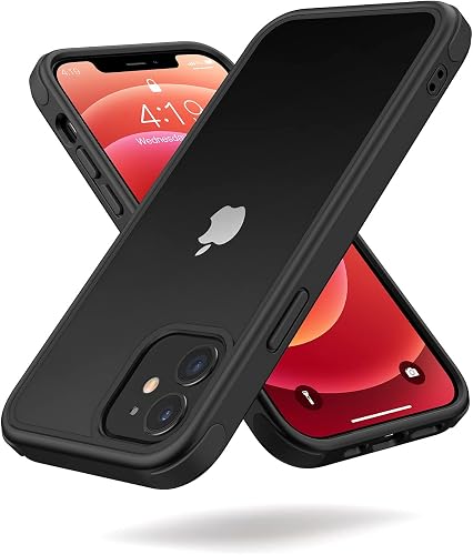 MobNano Ultra Thin Hybrid Clear for iPhone 12 Case, iPhone 12 Pro Case Silicone Shockproof Bumper, Transparent hard Slim Back, Camera Protection, 360 Full Body Indestructible Phone cover - Black