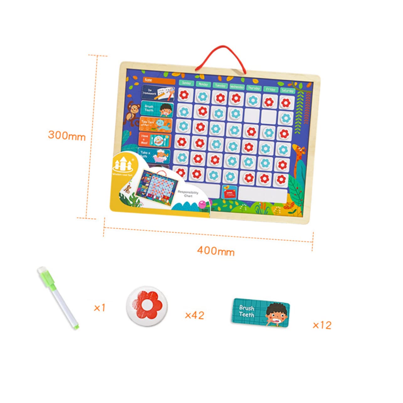 NUOBESTY Tabla de Recompensas para Niños Estándar de Madera Colgante | Autodisciplina y Registro de Crecimiento, Reutilizable, Hábitos de Conducta y Organización