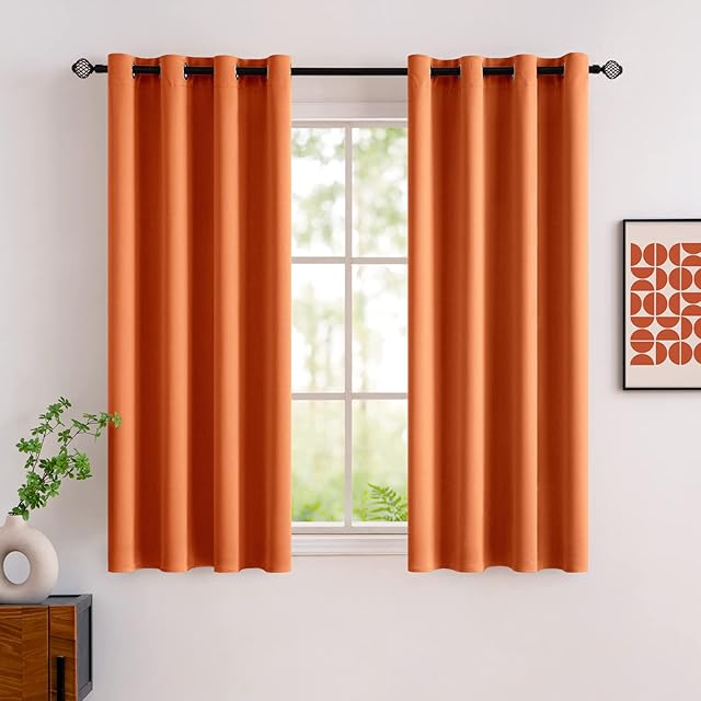 MIULEE Blackout Curtain Very Soft Solid Thermal Insulated Ring Top Decorative Darkening Curtain with Grommets for Living Room Bedroom Nursery 2 pieces 46" Wide by 54" Drop 117 x 137 cm Orange