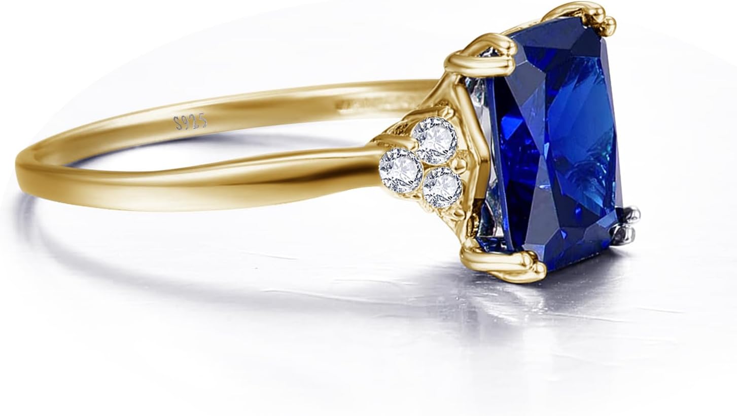 3.5ct Simulated Gemstone Ring 925 Sterling Silver 10x8mm Radiant Cut Sapphire|Emerald|Amethyst|Cubic Zirconia Ring Birthstone Rings for Mothers Valentines Thanksgiving Day Size 5-10 - Image 3