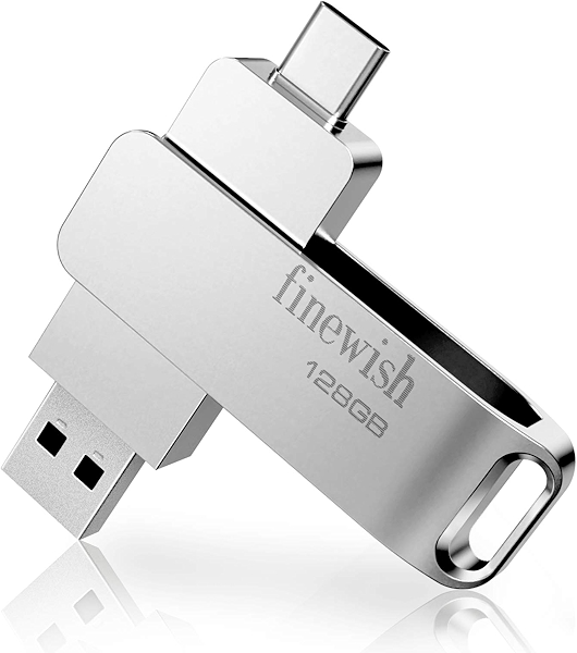 USB C Flash Drive 128 GB 3.0 2-в-1 - Type C/USB 3.0 для MacBook Pro, телефонов Android, планшетов, ноутбуков и компьютеров - серебристый