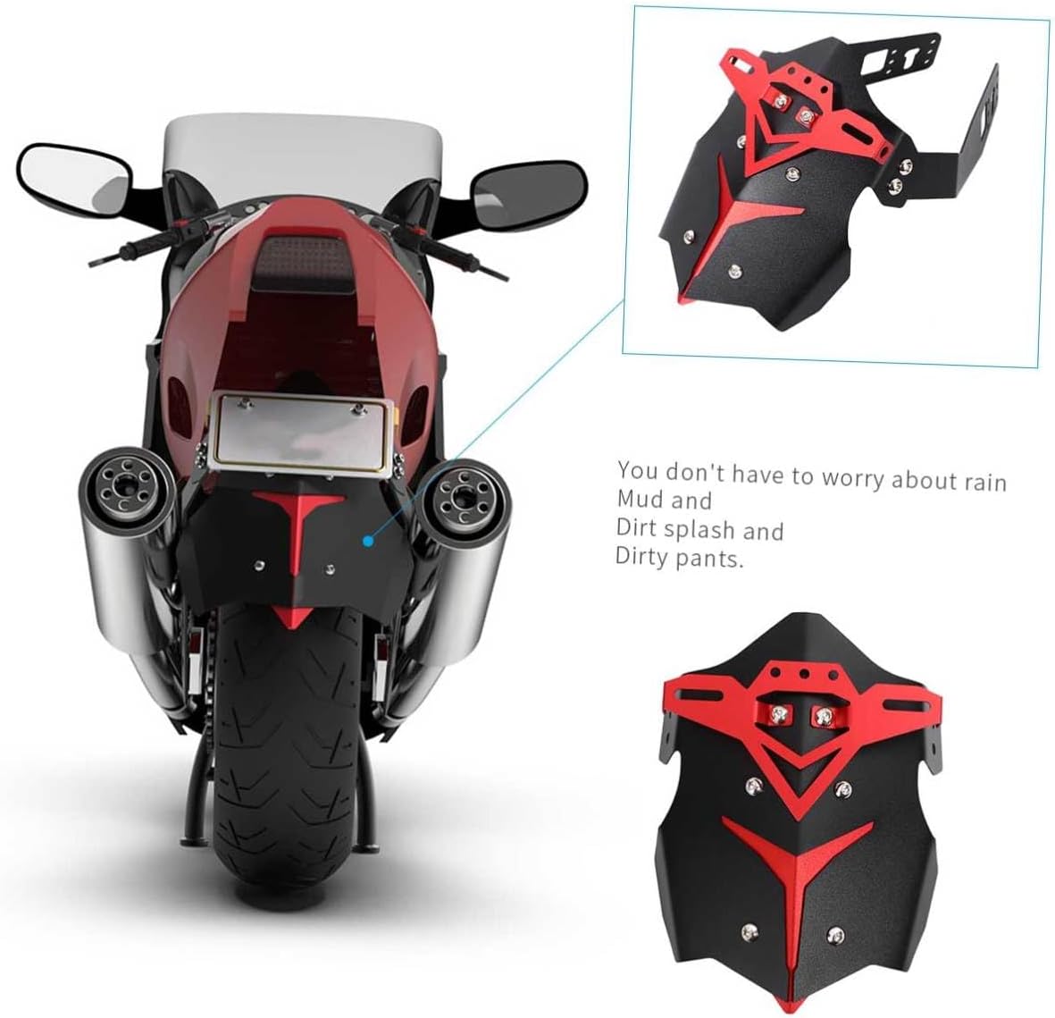 Aluminum Alloy Rear Fender Mud Guard for Motorcycle Off-Road Dirt Bike, Red Rear Mudguard Splash Guard Motor Accessory for Motor Modification