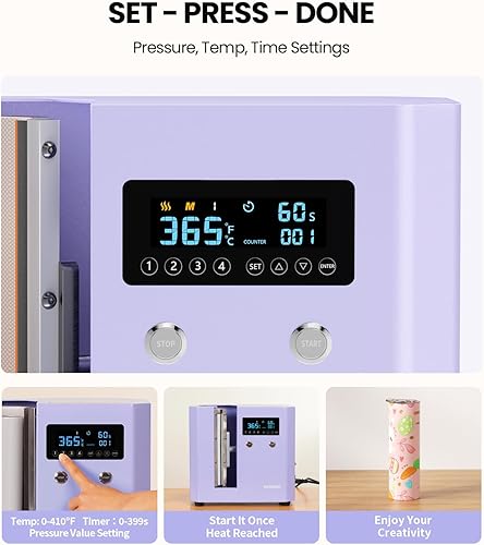 Miniatura 5 de EENOUR Máquina automática de prensa de calor para vasos, ajuste de presión, prensa y rotación automáticamente para impresión completa, prensa de