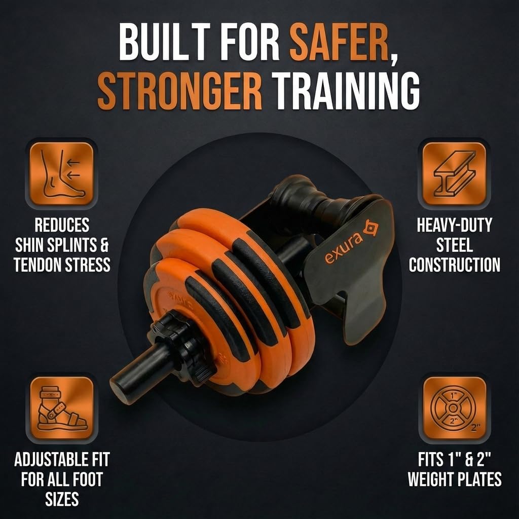 Exura Solo Tib Bar Knees Over Toes Adjustable Tibialis Trainer Leg Workouts,Tibialis Bar Calf Raise Machine Equipment for Strengthening Calves, Shins & Ankles Fits 1" and 2" Strength Training Plates