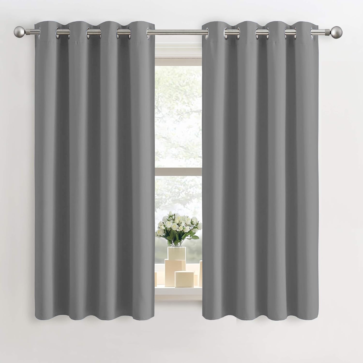 Imperial Rooms Blackout Curtains for Bedroom 46x54 Inch Eyelet Light Grey Curtains Window Treatments Super Soft Ring Top Living Room Curtain 2 Panels with Tiebacks - Image 2