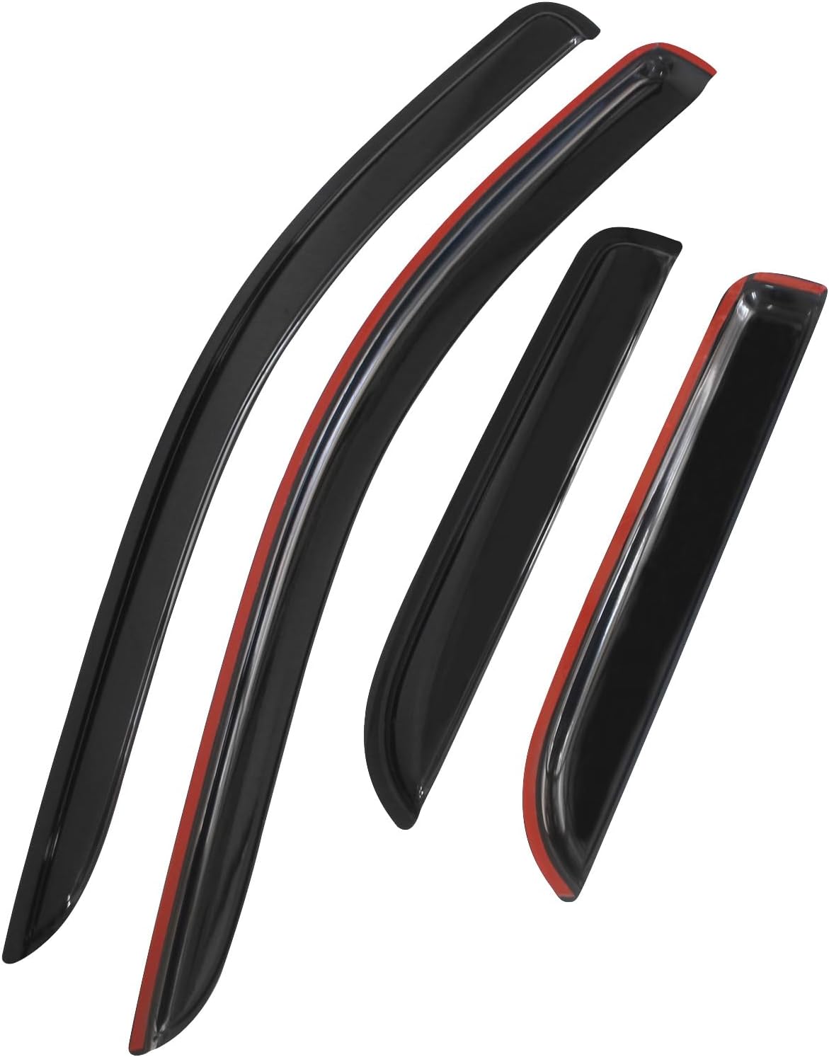 IKON MOTORSPORTS Tape On External Window Visor, Compatible with 2002-2009 Dodge Ram Quad Cab, Slim Style A Grade Acrylic Unpainted Black Sun Rain Shade Guard Wind Vent Air Deflector
