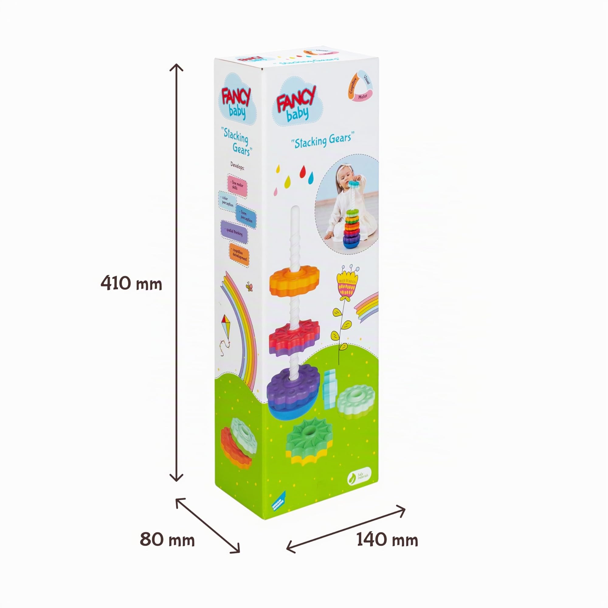 FANCY BABY Torre Impilabile a Spirale 40 cm, Gioco Montessori per Bambini 1+ Anno, Sviluppo Motricità Fine e Logica, Regalo per Bimbo di 1 Anno