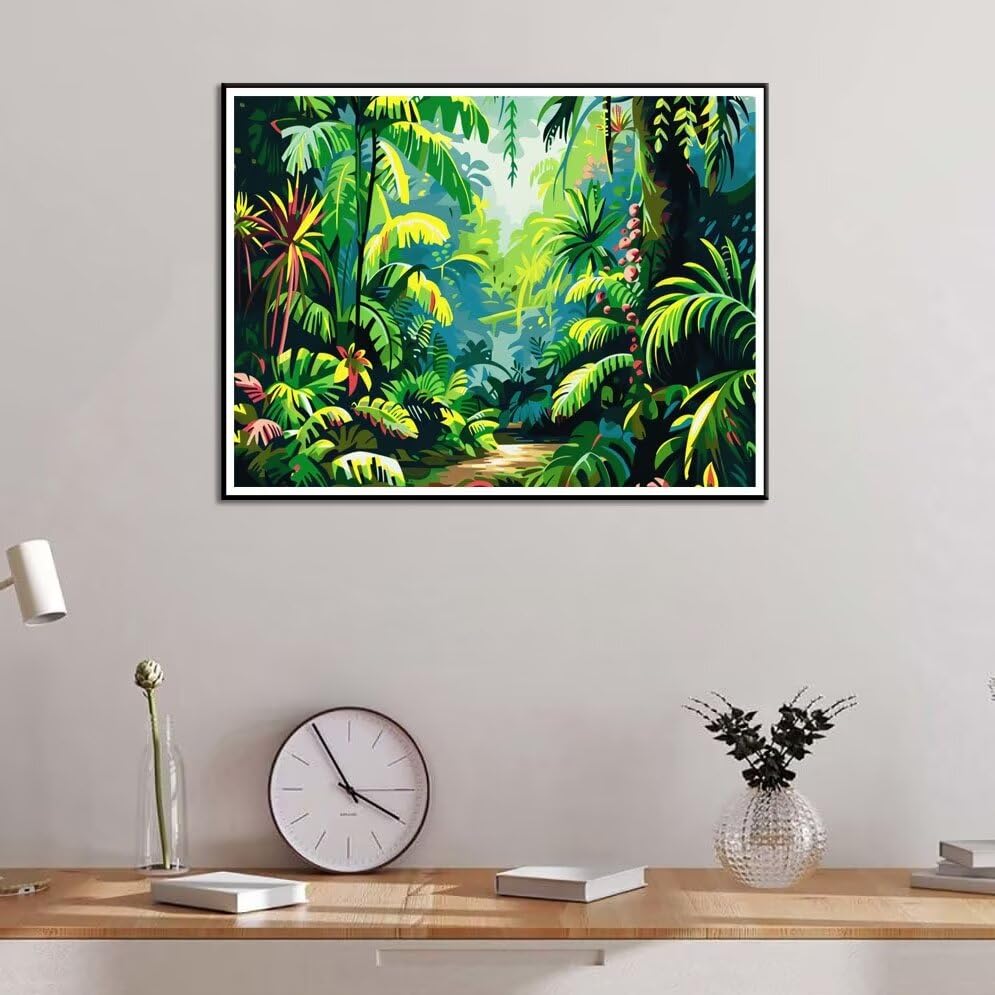 Malen Nach Zahlen Set „Grüner Wald“ – Leinwand 40x50 Cm Mit Acrylfarben & Pinseln | Kreativset Für Erwachsene & Anfänger