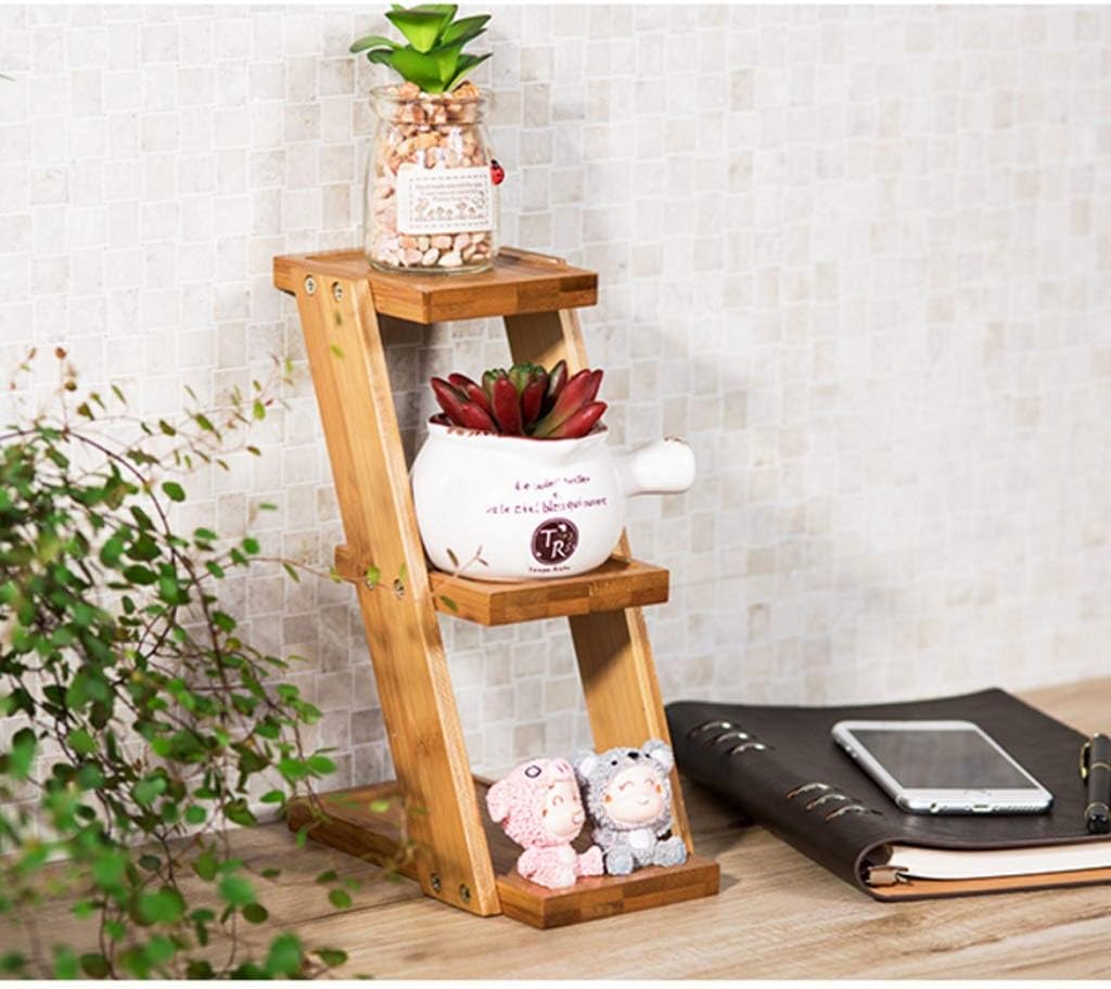 Flower Stand Multi-Layer Desktop Flower Stand, Bamboo Wood Living Room Balcony Flower Pot Rack Balcony Plant Rack Display image 3