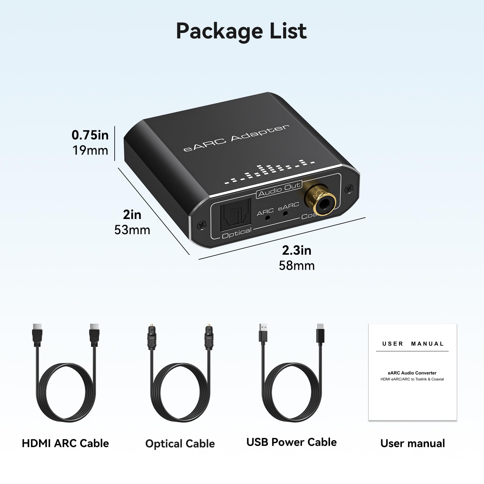 VPFET Adaptador de audio HDMI eARC solo funciona para HDTV ARC/eARC, convertidor extractor de audio, compatible con HDTV audio transmitido a través de Toslink + puertos coaxiales para barras de sonido