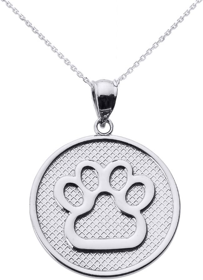 Paw Print Disc Pendant Necklace in Sterling Silver