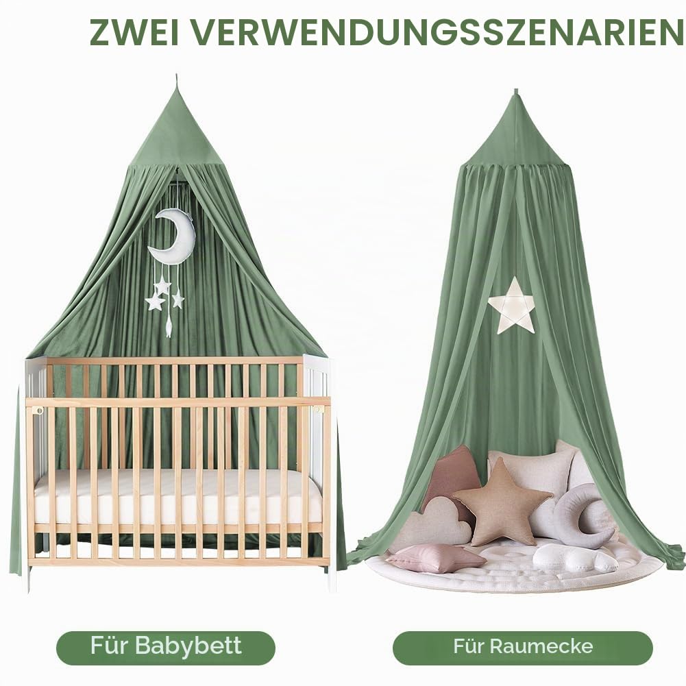 Aolso Betthimmel Babybett, 245x270 cm, Baumwolle, Romantisch, Grün