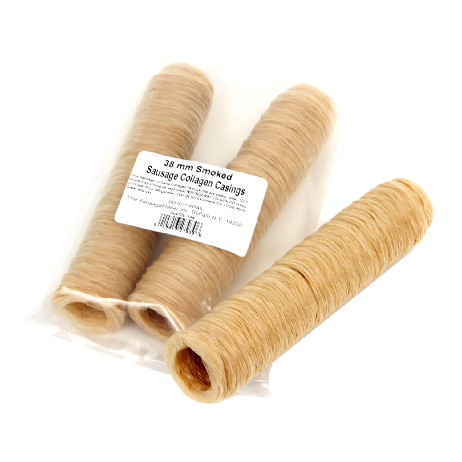 The Sausage Maker® 38mm Collagen Casings For Sausage Making, Edible, Clear, Smoked Beef Collagen Sticks, 1.5” Diameter Kielbasa, Liver Sausage, 74 Feet Sausage Skin, Stuff Approximately 60 Lbs Meat